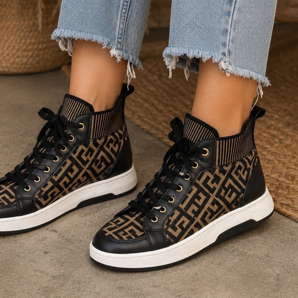 Guess Manney Logo Knit High Top Sneakers Women's Size 7.5